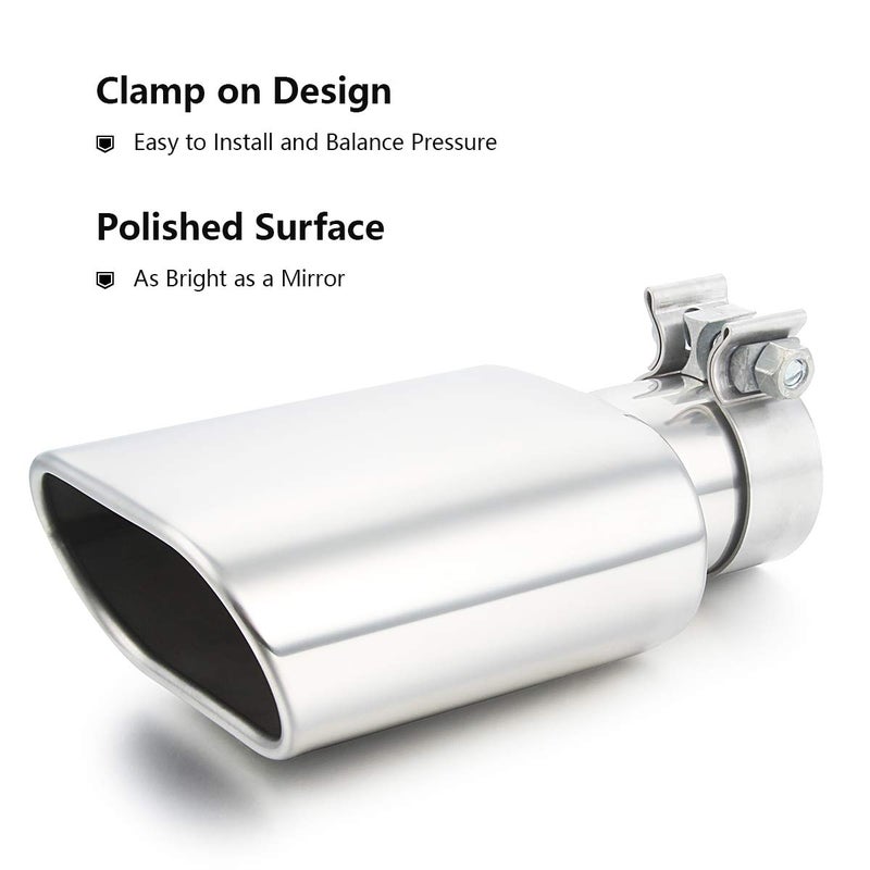A-KARCK Rectangle Exhaust Tip 2.5" Inlet, A-KARCK Polished Square Exhaust Tailpipe Tip 3" x 5.5" Outlet 9.5" Long, Clamp on Design Easy Installation - Image 4